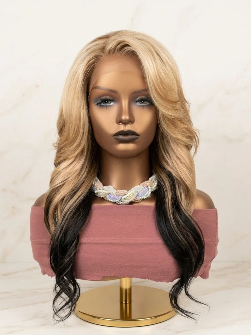 Blonde Ombre Long Wavy Lace Closure Wig - Two-Tone Blonde to Black